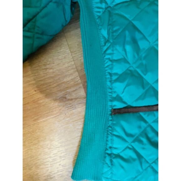 Ralph Lauren Sport Quilted Jacket Green W/ 100% Calf Suede Brown Trim Women S/P - Picture 5 of 10